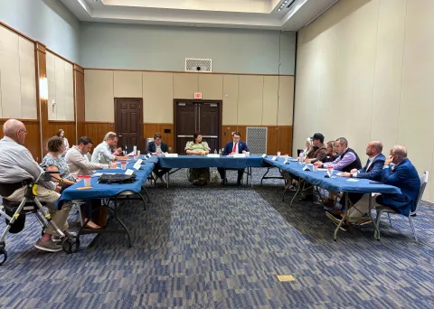 Congressman Addison McDowell leads a discussion with faith, family, education and community leaders during his Values Roundtable in Kannapolis.